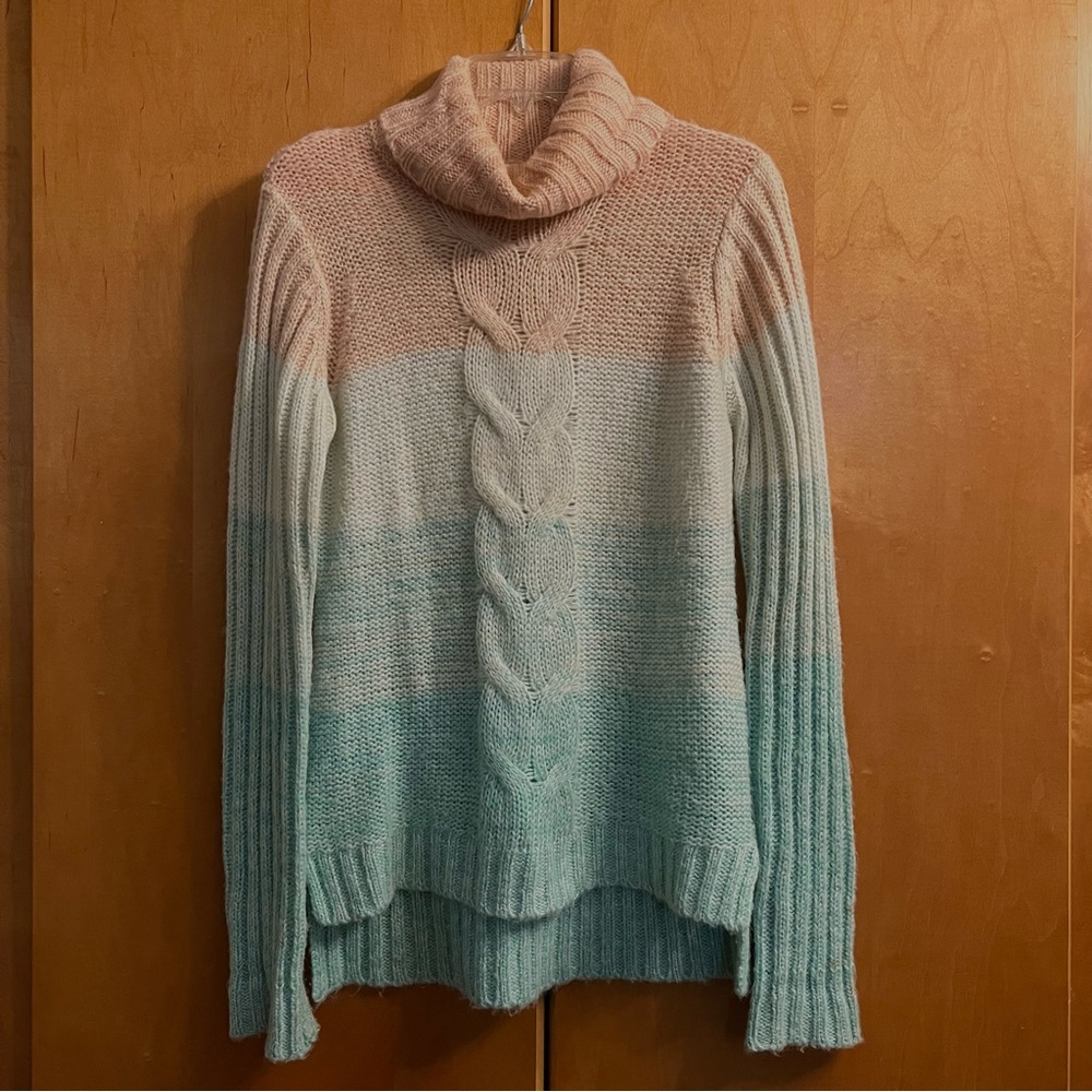 Pretty peach to mint ombre turtleneck sweater